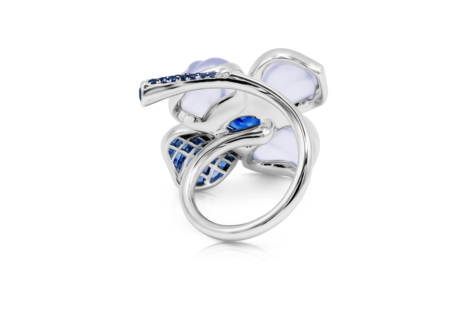 Evening Primrose - Blue Sapphire, Blue Chalcedony and Diamond Ring
