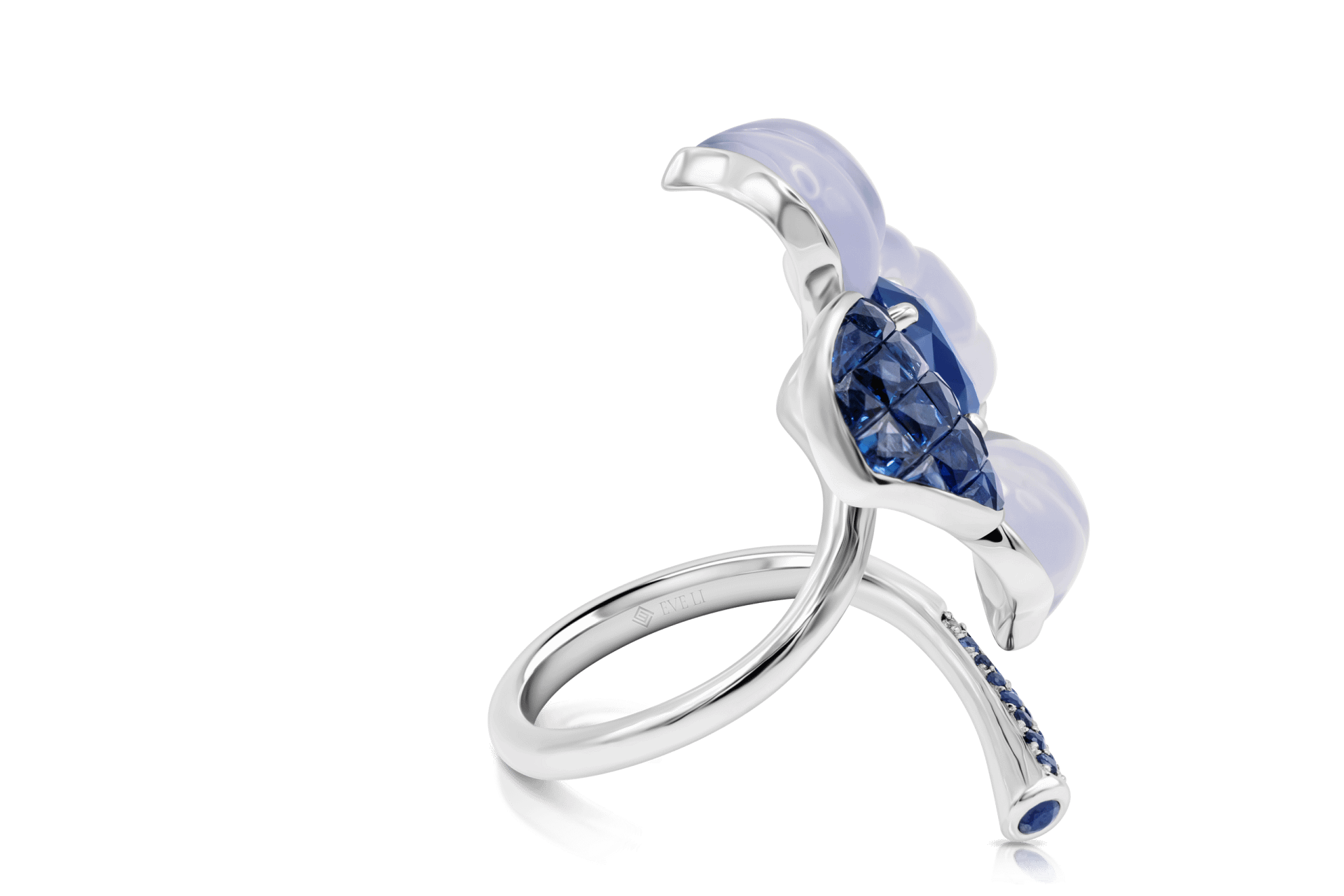 Evening Primrose - Blue Sapphire, Blue Chalcedony and Diamond Ring