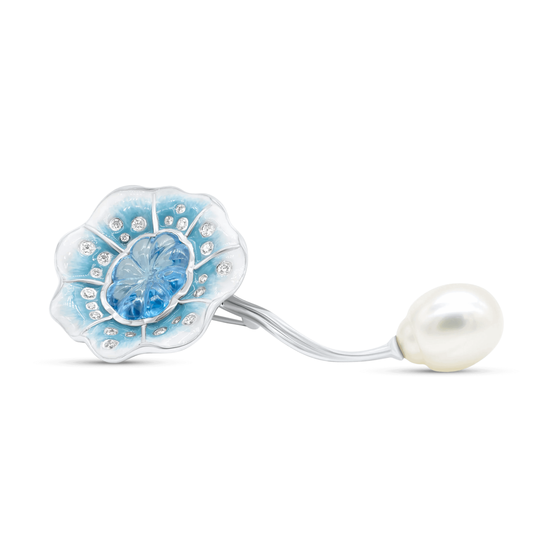 Water Muse - Blue Topaz, South Sea Pearl and Diamond Brooch