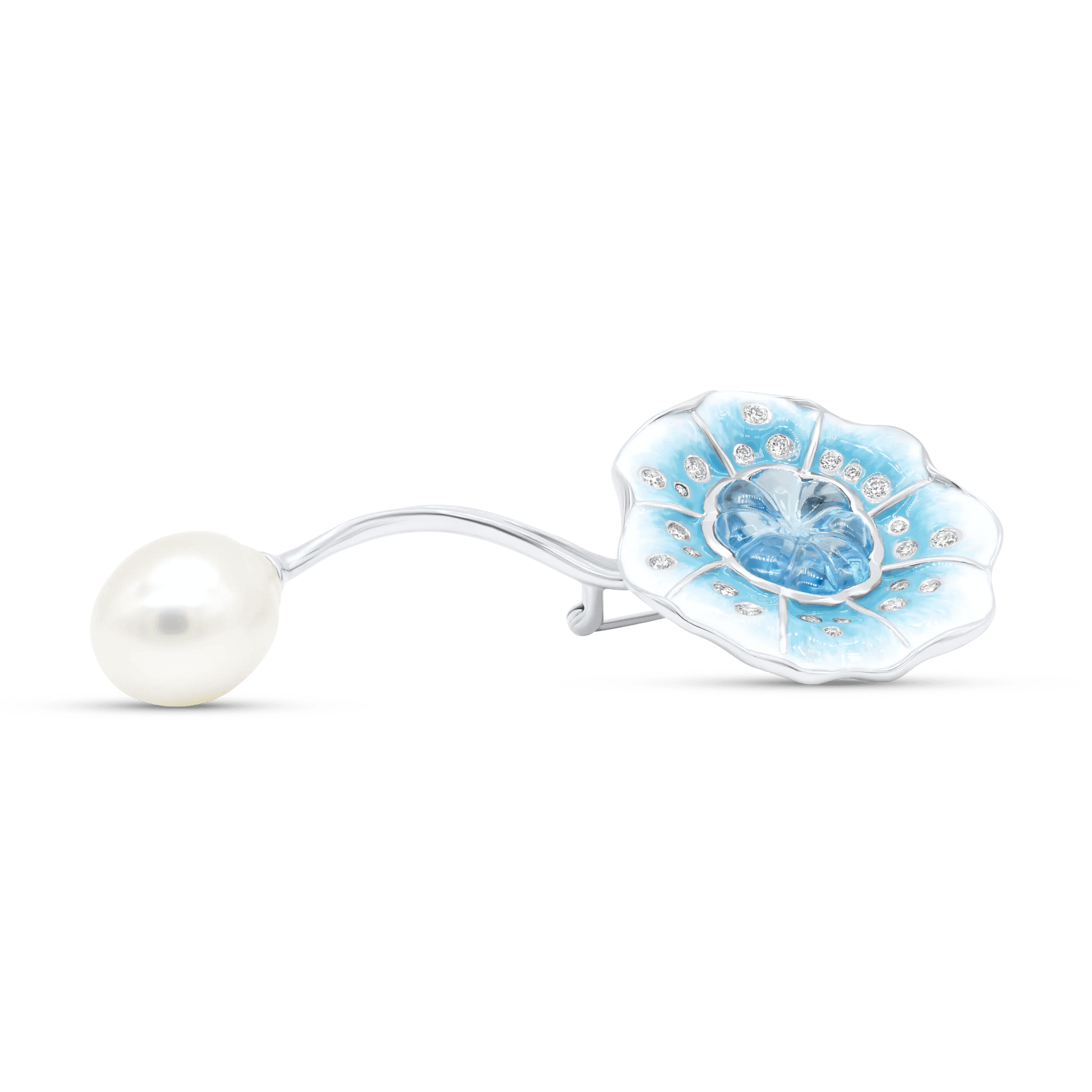 Water Muse - Blue Topaz, South Sea Pearl and Diamond Brooch