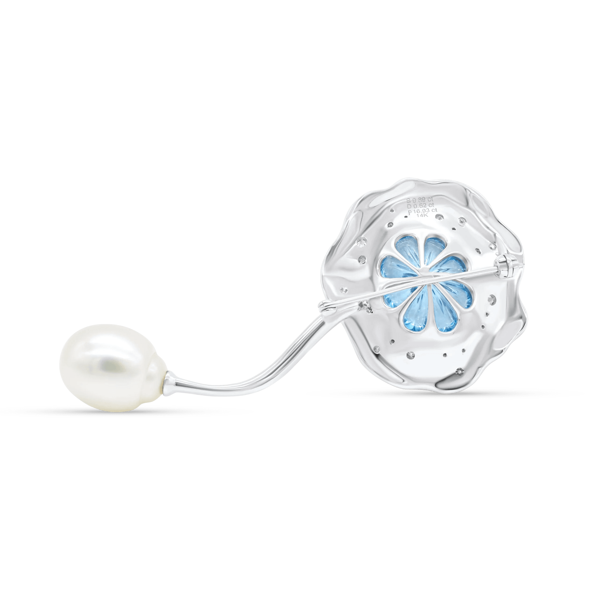 Water Muse - Blue Topaz, South Sea Pearl and Diamond Brooch